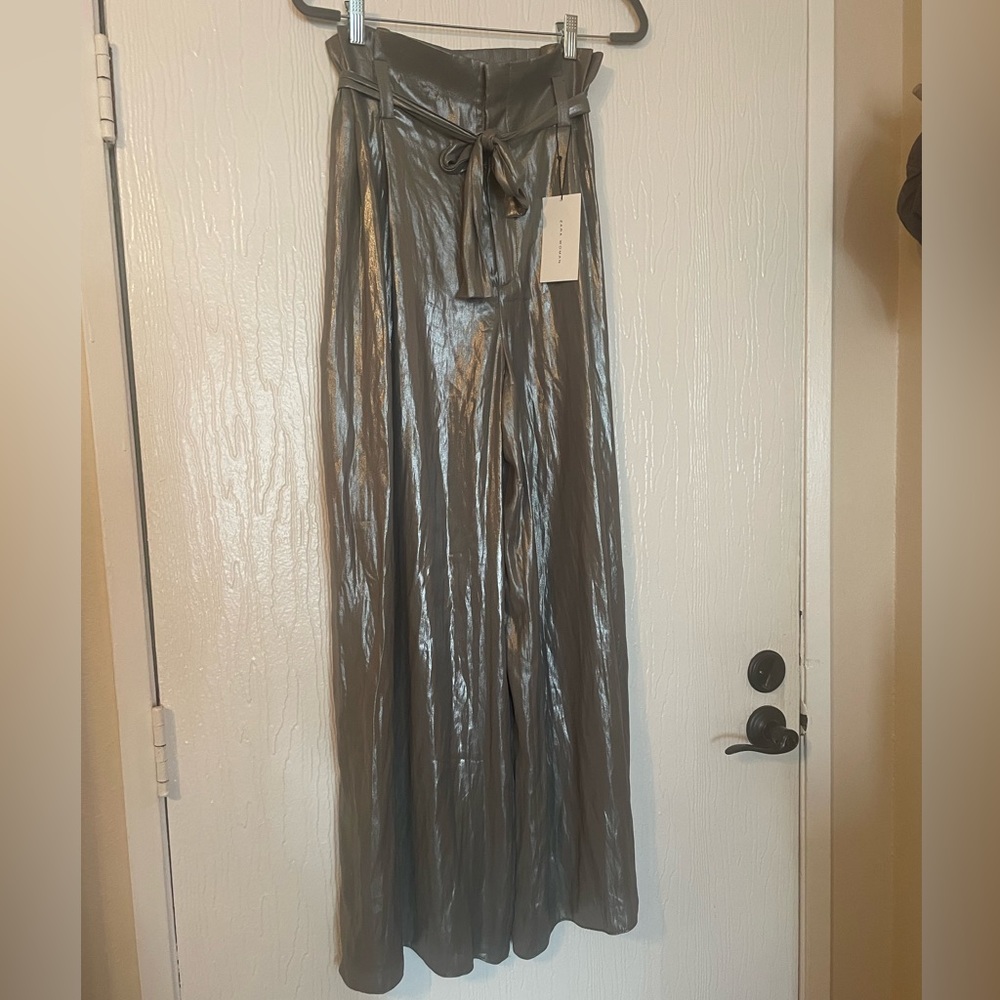 Metallic paper bag wide leg pants NWT